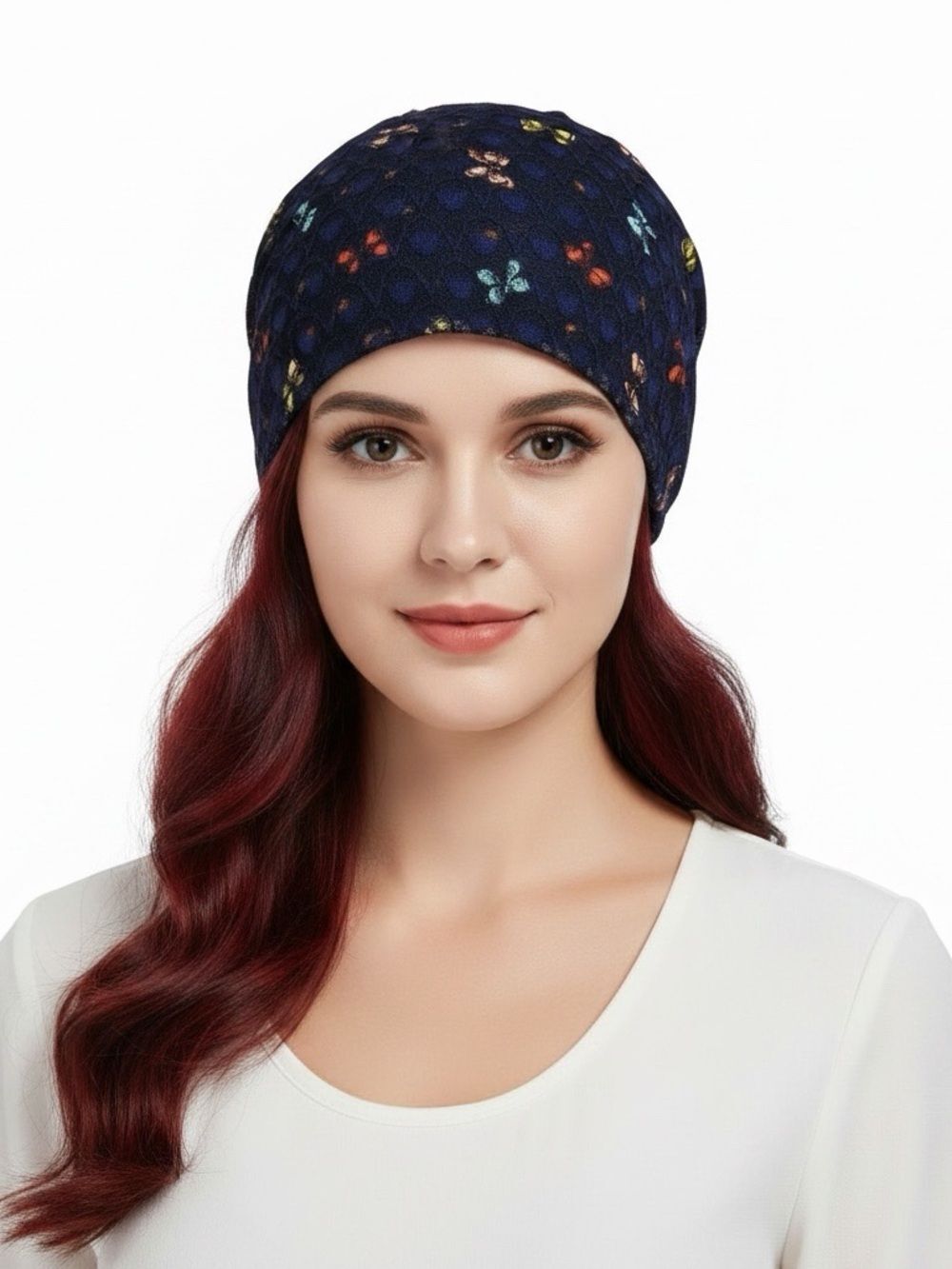 Navy Butterfly Lace Cut Out Slouchy Beanie Turban NWT